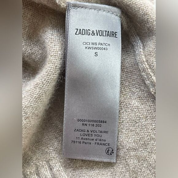 Zadig & Voltaire Vivi Patch Star Elbow Patch 100% Cashmere Sweater NWT. Small - Picture 7 of 11